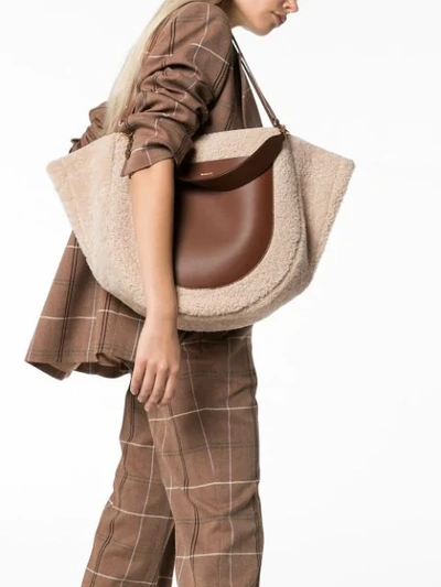 Shop Wandler Mia Shearling Tote Bag In Brown