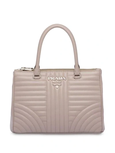 Shop Prada Diagramme Leather Handbag In Grey