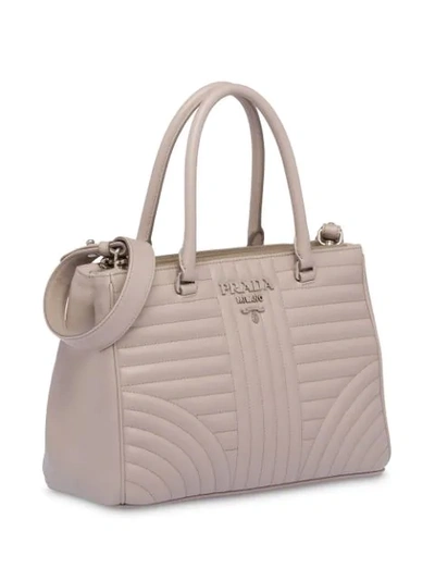 Shop Prada Diagramme Leather Handbag In Grey