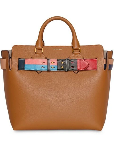 Shop Burberry The Medium Leather Colour Block Detail Belt Bag In Cognac