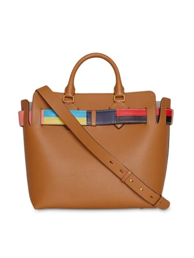 Shop Burberry The Medium Leather Colour Block Detail Belt Bag In Cognac