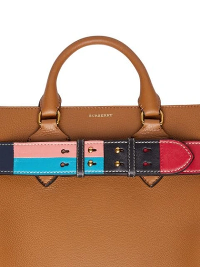 Shop Burberry The Medium Leather Colour Block Detail Belt Bag In Cognac