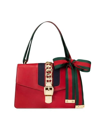 Shop Gucci Sylvie Leather Shoulder Bag In Red