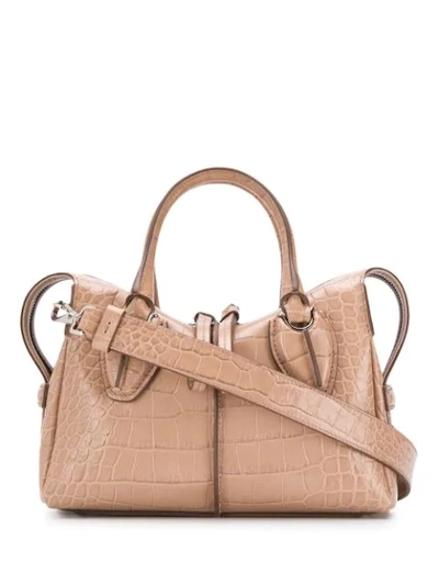 Shop Tod's Mini Croc Embossed Bag In Neutrals