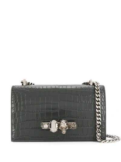 Shop Alexander Mcqueen Jewelled Satchel Bag In Grey