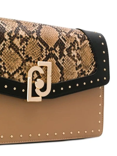 Shop Liu •jo Snake-panelled Shoulder Bag In Neutrals