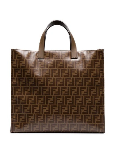 Shop Fendi Mania Brown Logo Print Tote Bag