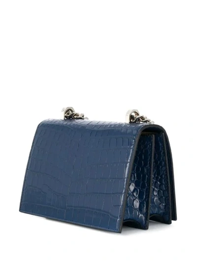 Shop Alexander Mcqueen Knuckle Duster Crocodile-effect Shoulder Bag In Blue