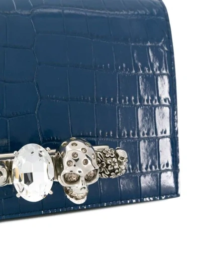 Shop Alexander Mcqueen Knuckle Duster Crocodile-effect Shoulder Bag In Blue