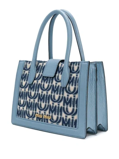 Shop Miu Miu Miu Confidential Jacquard Monogram Tote In Blue