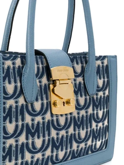 Shop Miu Miu Miu Confidential Jacquard Monogram Tote In Blue