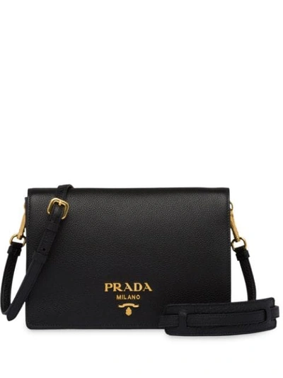 Shop Prada Foldover Top Shoulder Bag In Black