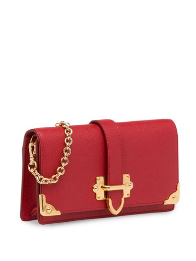 Shop Prada Cahier Saffiano Mini Cross-body Bag In Red