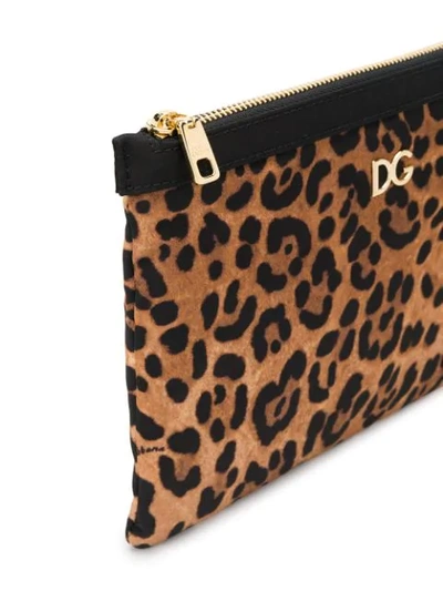 Shop Dolce & Gabbana Leopard Print Clutch In Brown