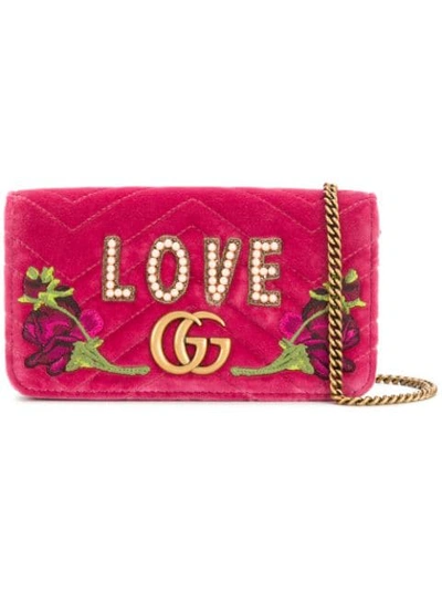 Shop Gucci Gg Marmont Embroidered Mini Bag In Pink