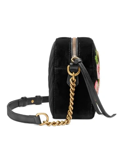 Shop Gucci Gg Marmont Velvet Small Shoulder Bag In Black