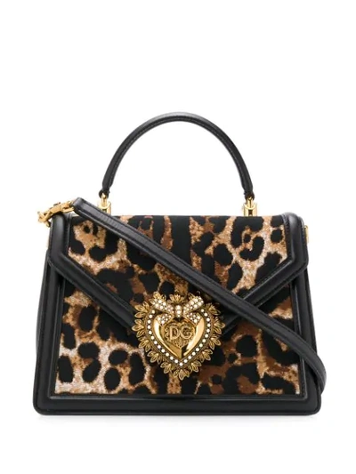 Shop Dolce & Gabbana Devotion Leopard Print Tote In Black