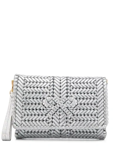 Shop Anya Hindmarch Woven Crossbody Bag In Silver