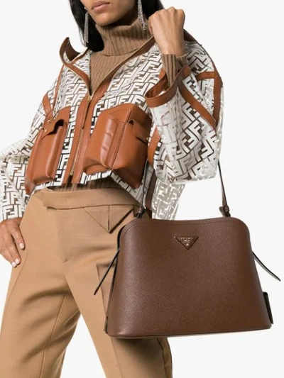 Shop Prada Matinee Tote Bag In Brown