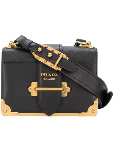 Shop Prada Cahier Logo Shoulder Bag In Black