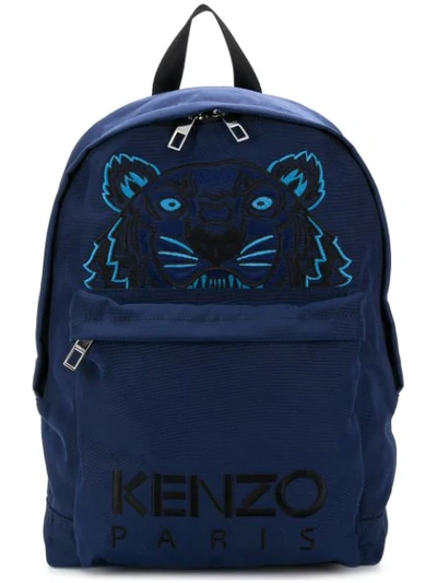 Shop Kenzo Tiger Embroidered Backpack In Blue