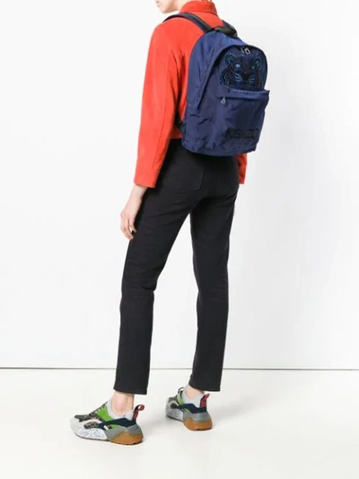Shop Kenzo Tiger Embroidered Backpack In Blue