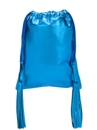 Shop Attico Leather Metallic Bucket Bag In Blue