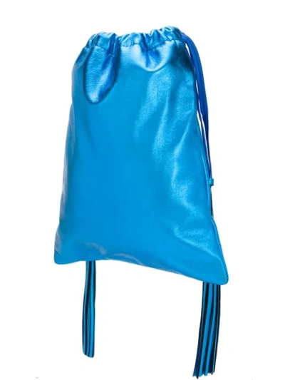 Shop Attico Leather Metallic Bucket Bag In Blue