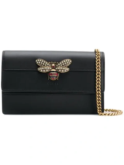 Shop Gucci Bee Embellished Shoulder Bag In Black