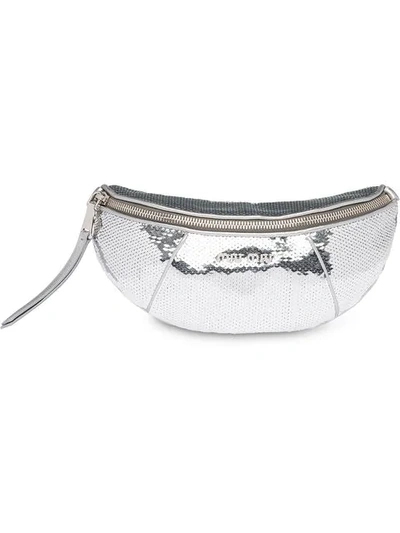 Shop Miu Miu Sequin Belt Bag In Silver