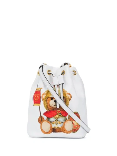 Shop Moschino Teddy-print Bucket Bag In White