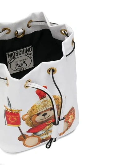 Shop Moschino Teddy-print Bucket Bag In White