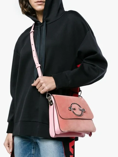 Shop Jw Anderson Pink Disc Suede And Leather Cross Body Bag