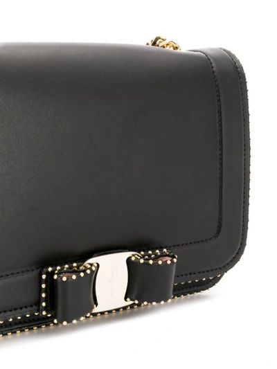 Shop Ferragamo Salvatore  Microstud Vara Bow Crossbody - Black