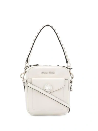 Shop Miu Miu Crystal-embellished Bandoleer Bag In White