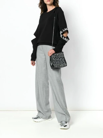 Shop Karl Lagerfeld Tweed Bucket Bag In Black