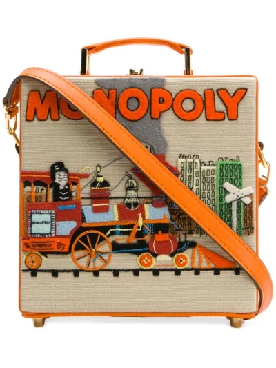 Shop Olympia Le-tan Monopoly Train Clutch Bag In Orange