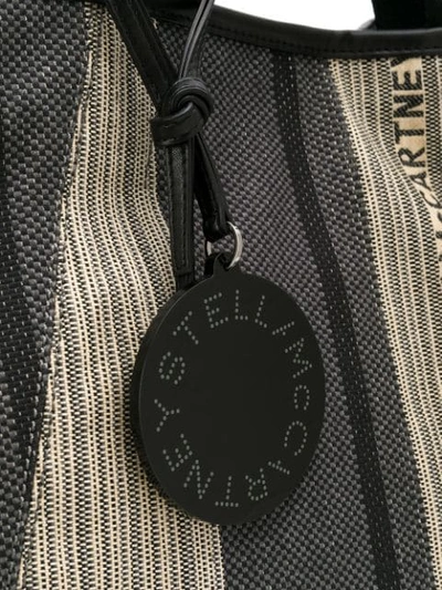 Shop Stella Mccartney Striped Logo Shopper Tote In Grey