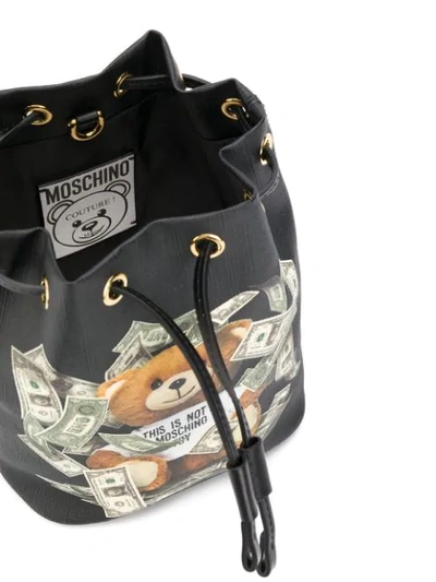 Shop Moschino Teddy-print Bucket Bag In 3555 Fantasy Black