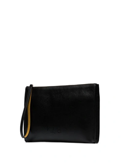 Shop Stella Mccartney Black Perforated Logo Faux Leather Clutch Bag