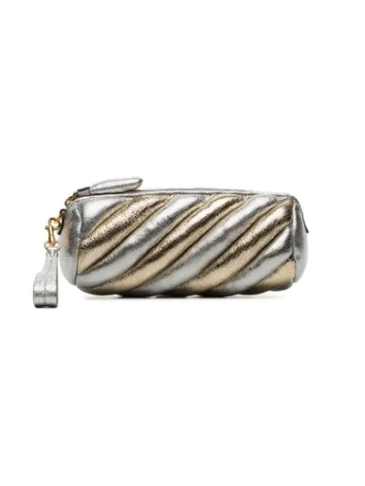 Shop Anya Hindmarch Silver And Gold Metallic Marshmallow Leather Clutch In Light Gold Silver