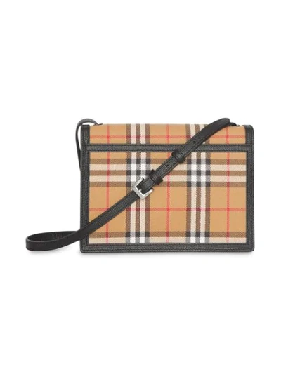 BURBERRY SMALL VINTAGE CHECK AND LEATHER CROSSBODY BAG - 大地色