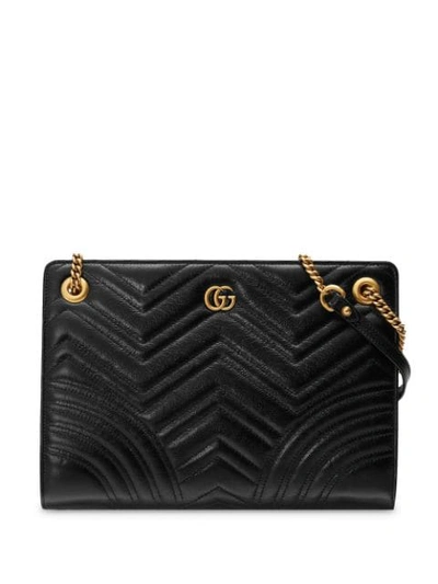 Shop Gucci Medium Gg Marmont Shoulder Bag In Black