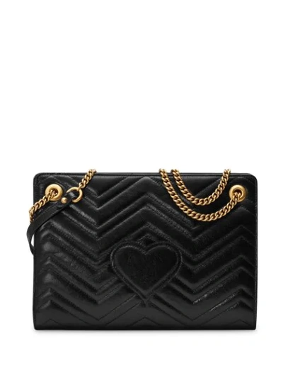 Shop Gucci Medium Gg Marmont Shoulder Bag In Black