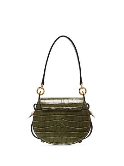 Shop Chloé Mini Tess Crocodile-effect Bag In Green