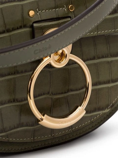 Shop Chloé Mini Tess Crocodile-effect Bag In Green