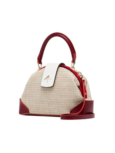 Shop Manu Atelier Beige And Red Demi Linen And Leather Crossbody Bag In Beige & White & Red
