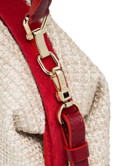 Shop Manu Atelier Beige And Red Demi Linen And Leather Crossbody Bag In Beige & White & Red