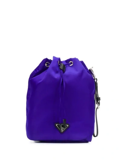 Shop Prada Technical Logo Plaque Bucket Bag In Purple