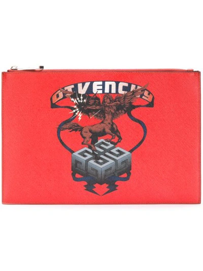 Shop Givenchy Saggitarius Print Faux Leather Pouch In Red